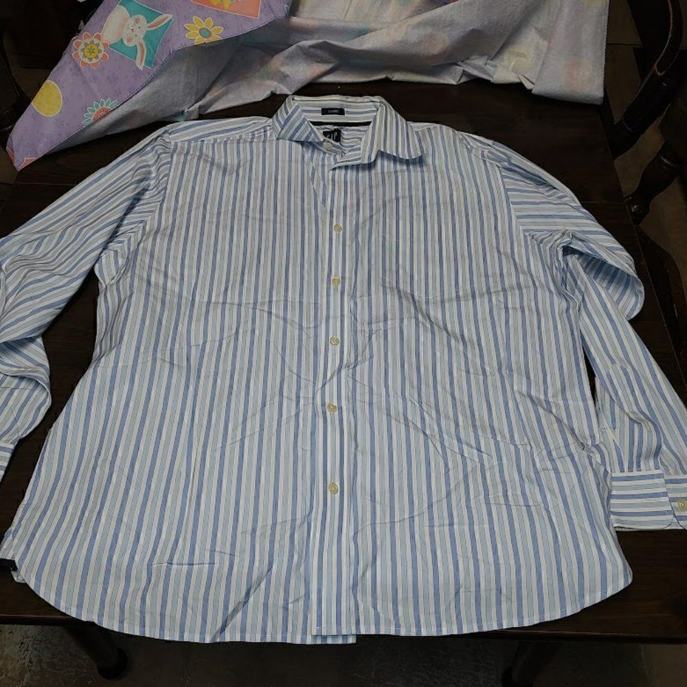 Gap Classic White Blue Striped Long Sleeved Button Down Shirt Size Men's XL